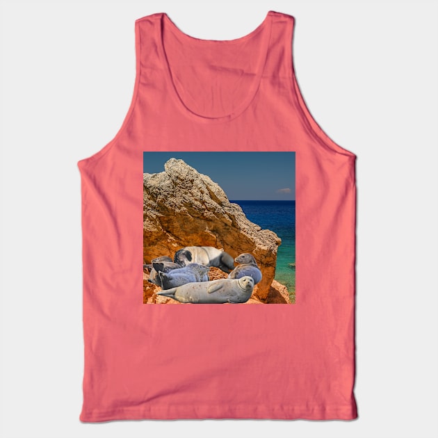 Potato Pug Photo Sleeping with Seals Tank Top by Tato Adventures